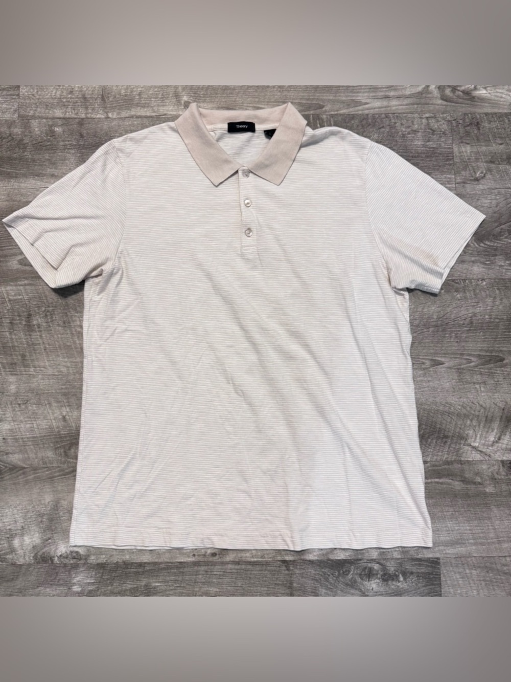Theory Bron Cosmos Slub Cotton Polo Shirts Ivory Striped Mens Sz. XL